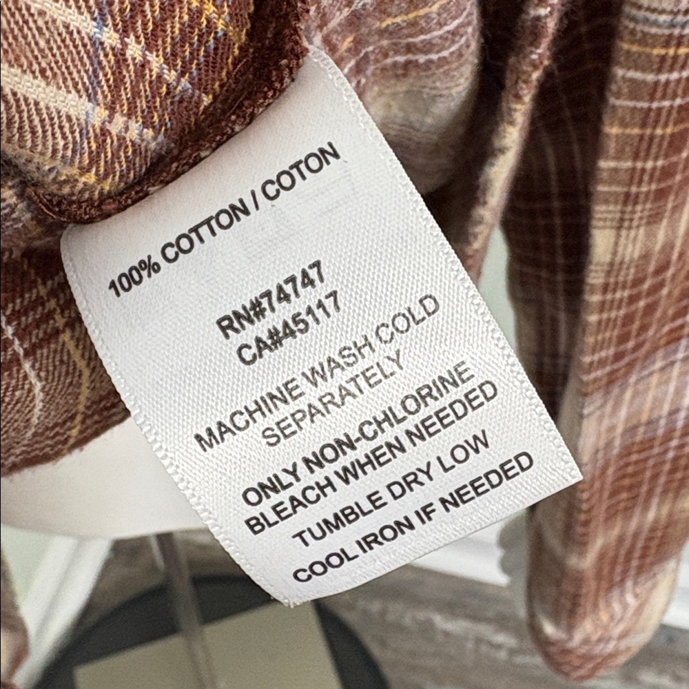 Natural Reflections button up autumn fall brown plaid flannel large - Picture 7 of 7